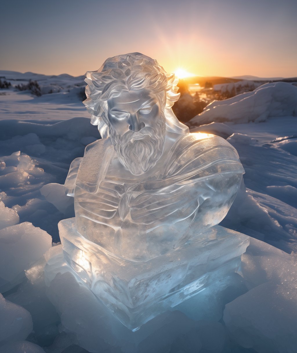 10820-3898938179-translucent ice sculpture of an ancient Greek god frozen in ice, the rays of the sun pass through the ice, sparks, sunset, cinem.jpg